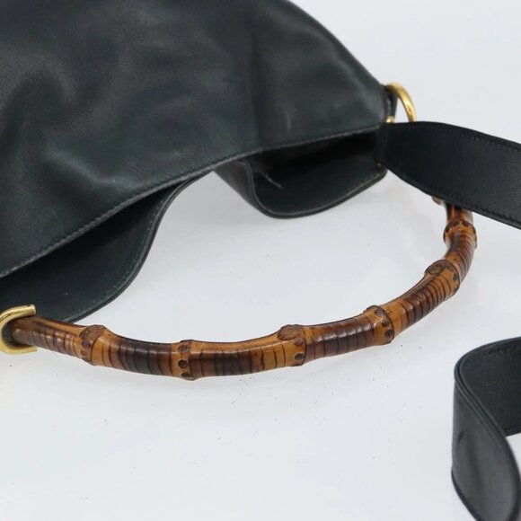 GUCCI Bamboo Hand Bag Leather 2way Green Gold - Picture 6 of 16